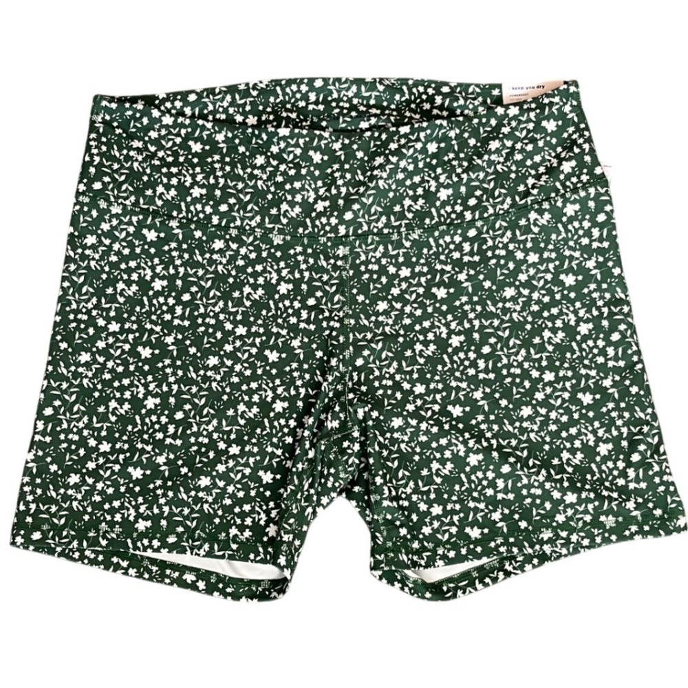 Old Navy PowerSoft High-Rise Bike Shorts 2X Green Floral 6" Inseam Go-Dry NWT